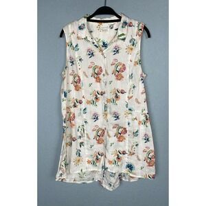 J Jill Love Linen Womens Floral Button Up Tank Blouse Sz M‎ | Feminine Colorful